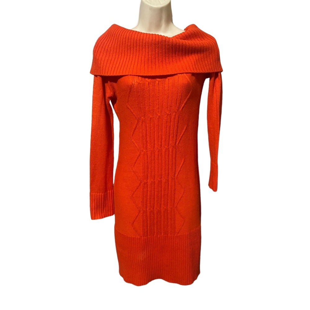 Orange Sweater Midi Dress-Cold shoulder Cowl neck dress Say What brand women S